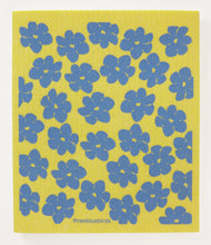 Load image into Gallery viewer, Periwinkle Poppies on Yellow Swedish Dishcloth