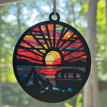 Load image into Gallery viewer, Camping lakeside sunset sun catcher ornament