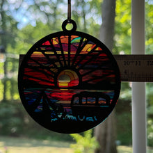 Load image into Gallery viewer, Camping lakeside sunset sun catcher ornament
