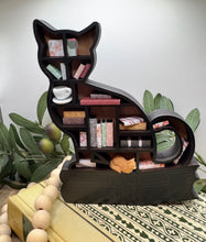 Load image into Gallery viewer, Mini bookshelf- Black Cat with tea cup