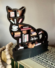 Load image into Gallery viewer, Mini bookshelf- Black Cat with tea cup