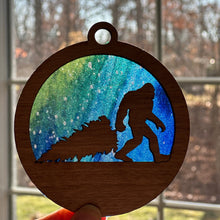 Load image into Gallery viewer, Bigfoot ornament- various backgrounds