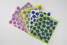 Load image into Gallery viewer, Periwinkle Poppies on Yellow Swedish Dishcloth