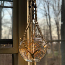 Load image into Gallery viewer, Macrame globe with solar fairy lights