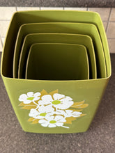 Load image into Gallery viewer, Vintage MCM Nesting Canisters- set of 4- avocado green with floral print