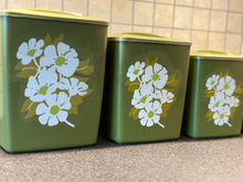 Load image into Gallery viewer, Vintage MCM Nesting Canisters- set of 4- avocado green with floral print