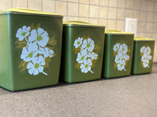 Load image into Gallery viewer, Vintage MCM Nesting Canisters- set of 4- avocado green with floral print