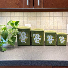 Load image into Gallery viewer, Vintage MCM Nesting Canisters- set of 4- avocado green with floral print
