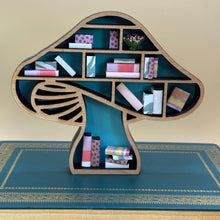 Load image into Gallery viewer, Mushroom mini bookshelf- teal backing