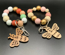Load image into Gallery viewer, Beaded keychain wristlet with cane charm- 8 shapes available