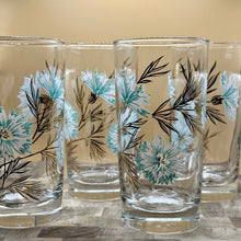 Load image into Gallery viewer, Vintage Highball Glasses- White &amp; Blue Floral with Gold- set of 4
