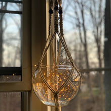 Load image into Gallery viewer, Macrame globe with solar fairy lights
