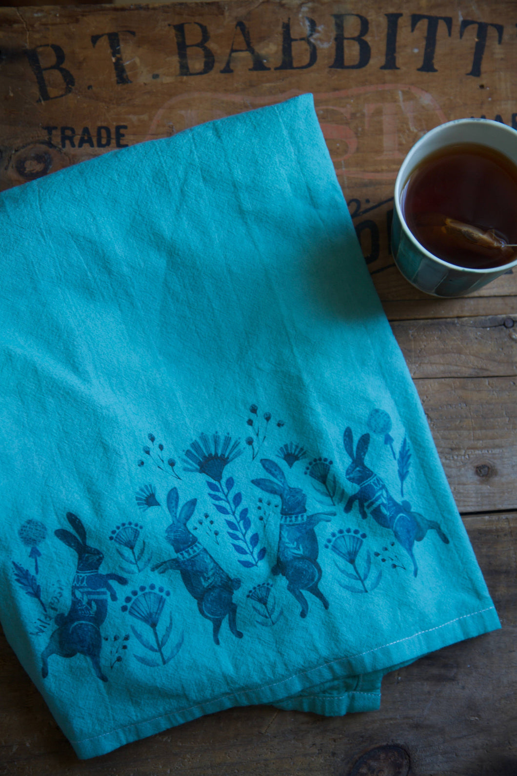 Forest Bunnies • Hand Dyed Tea Towel