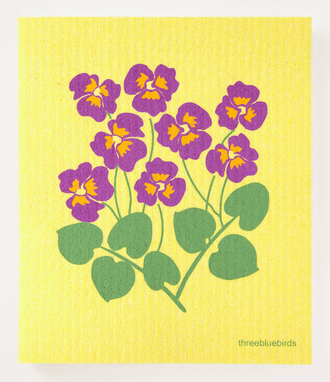 Pansies on Yellow Swedish Dishcloth