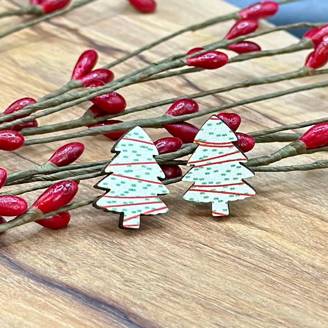 Christmas Tree Snack Cake earrings- studs and dangles