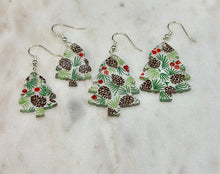 Load image into Gallery viewer, Pinecones and berries earrings- tree and ellipse shapes
