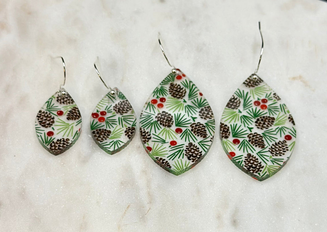 Pinecones and berries earrings- tree and ellipse shapes