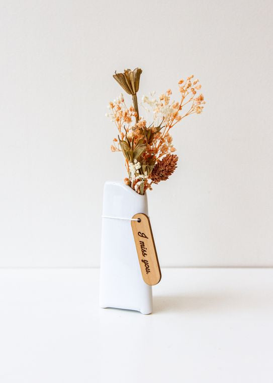 Mini Dried Floral Vase & Wood Gift Tag- I miss you